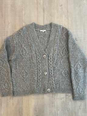 Z Supply Gray Cable Knit V-Neck Button Cardigan
